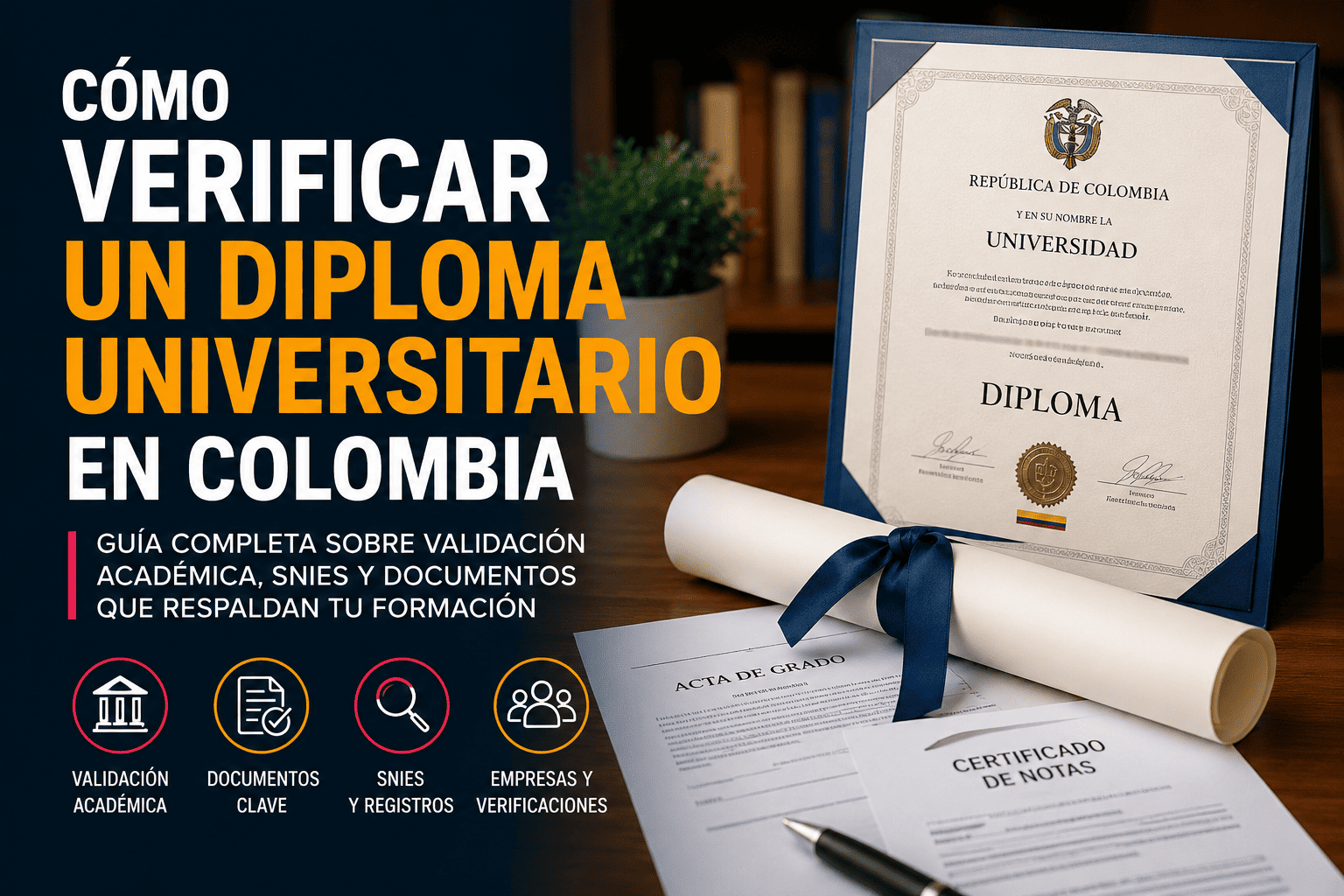 Persona revisando documentación académica para verificar un diploma universitario en Colombia